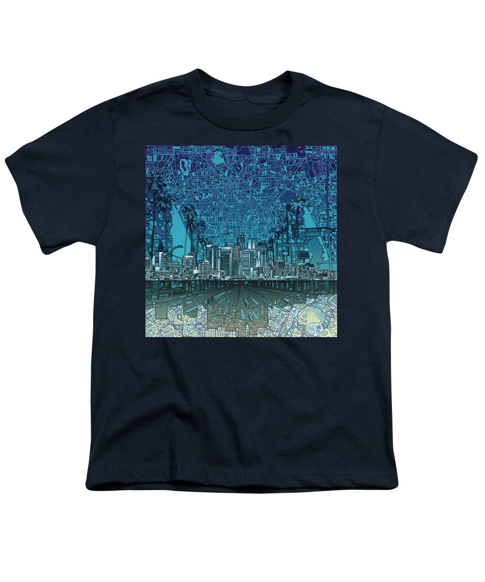 Los Angeles Youth T-Shirt featuring the painting Los Angeles Skyline Abstract 5 by Bekim M