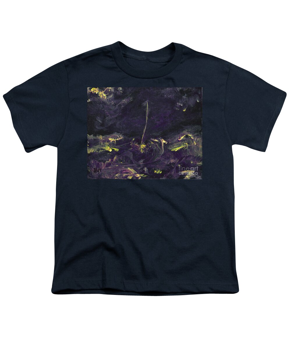 Seascape Youth T-Shirt featuring the painting Lost At Sea by Alys Caviness-Gober