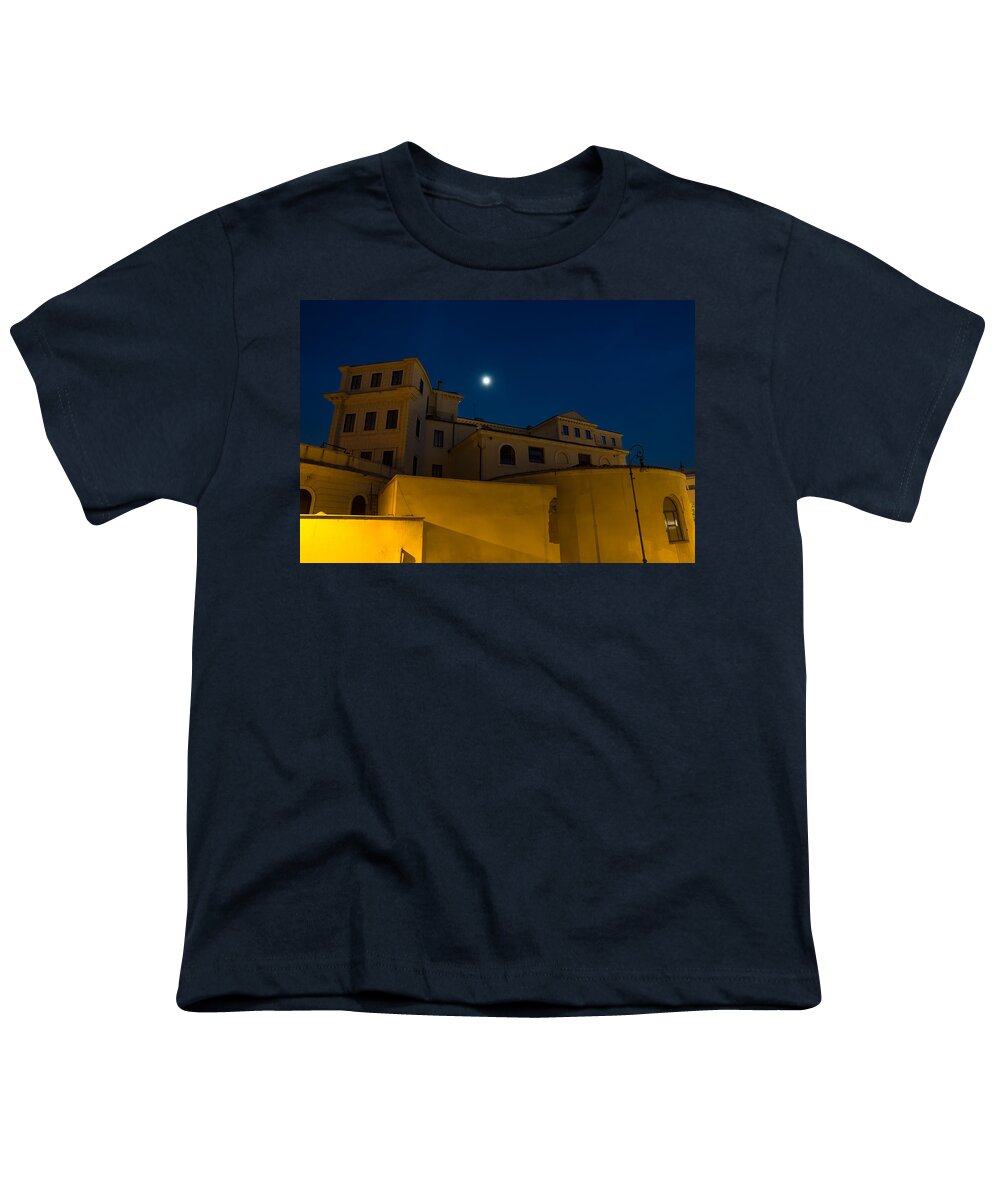 Magical Rome Youth T-Shirt featuring the photograph Magical Rome Italy - Yellow Facades and Moonlight by Georgia Mizuleva