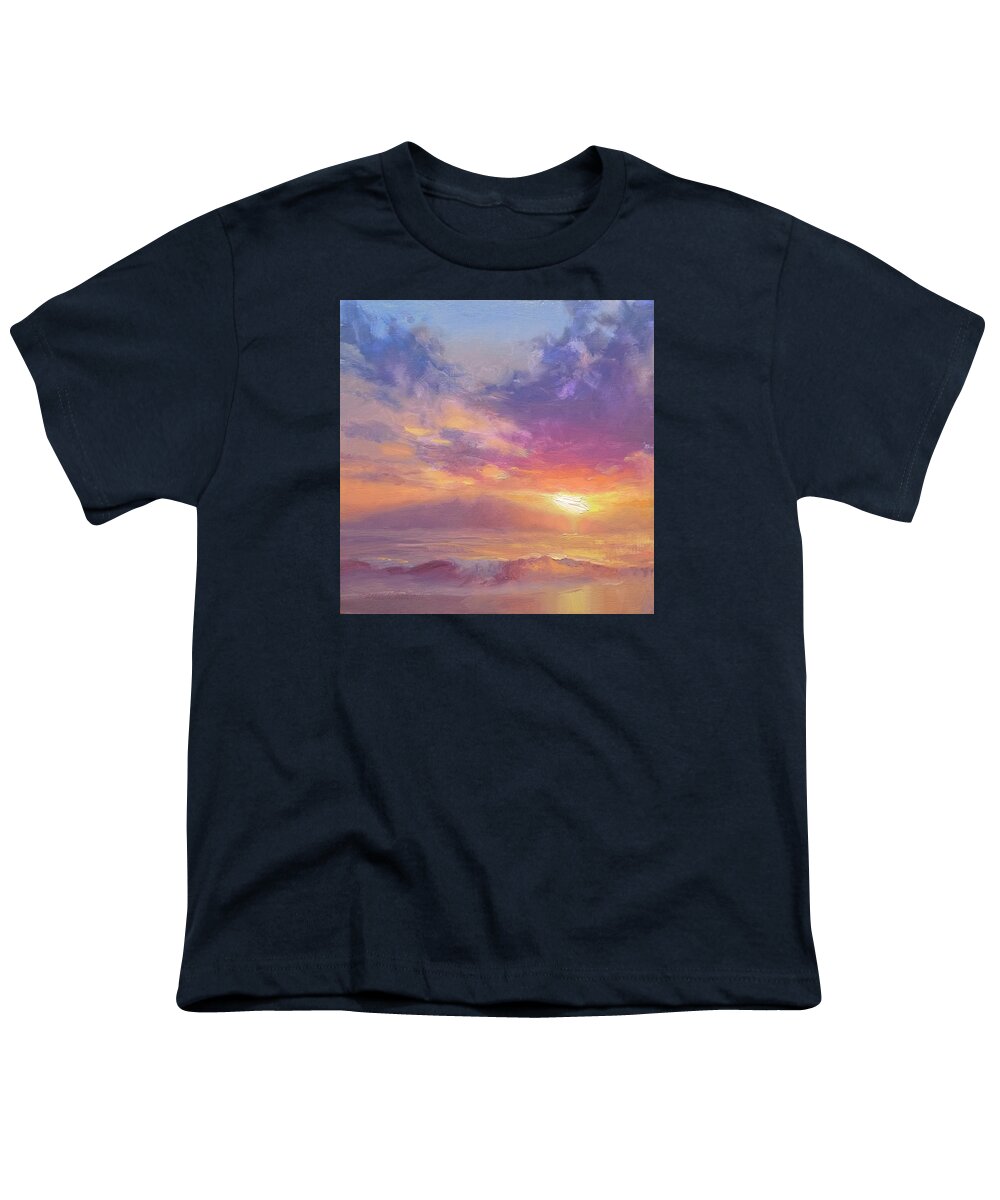 Hawaii Youth T-Shirt featuring the painting Coastal Hawaiian Beach Sunset Landscape and Ocean Seascape by K Whitworth