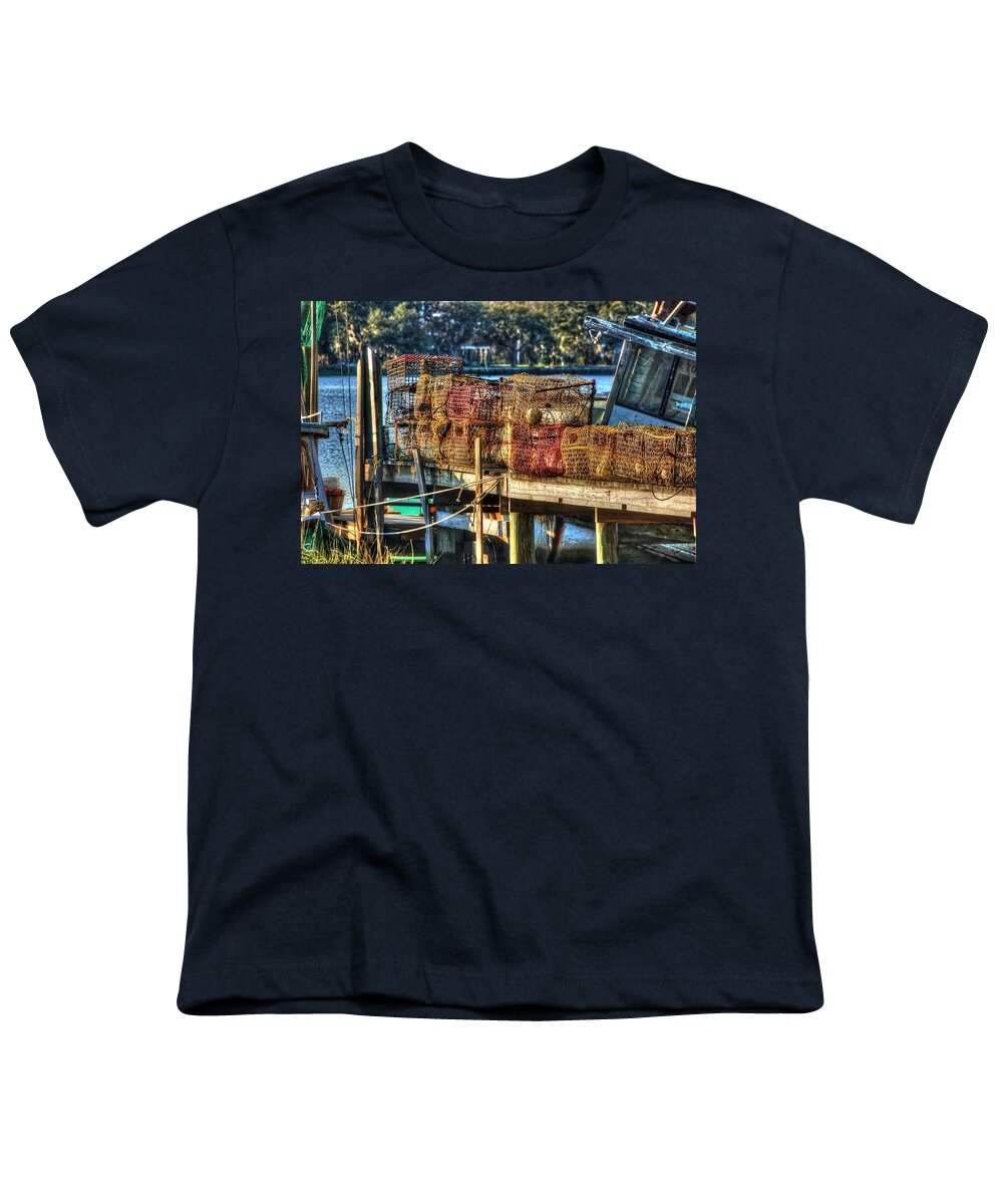 Alabama Youth T-Shirt featuring the digital art Nets on the dock by Michael Thomas