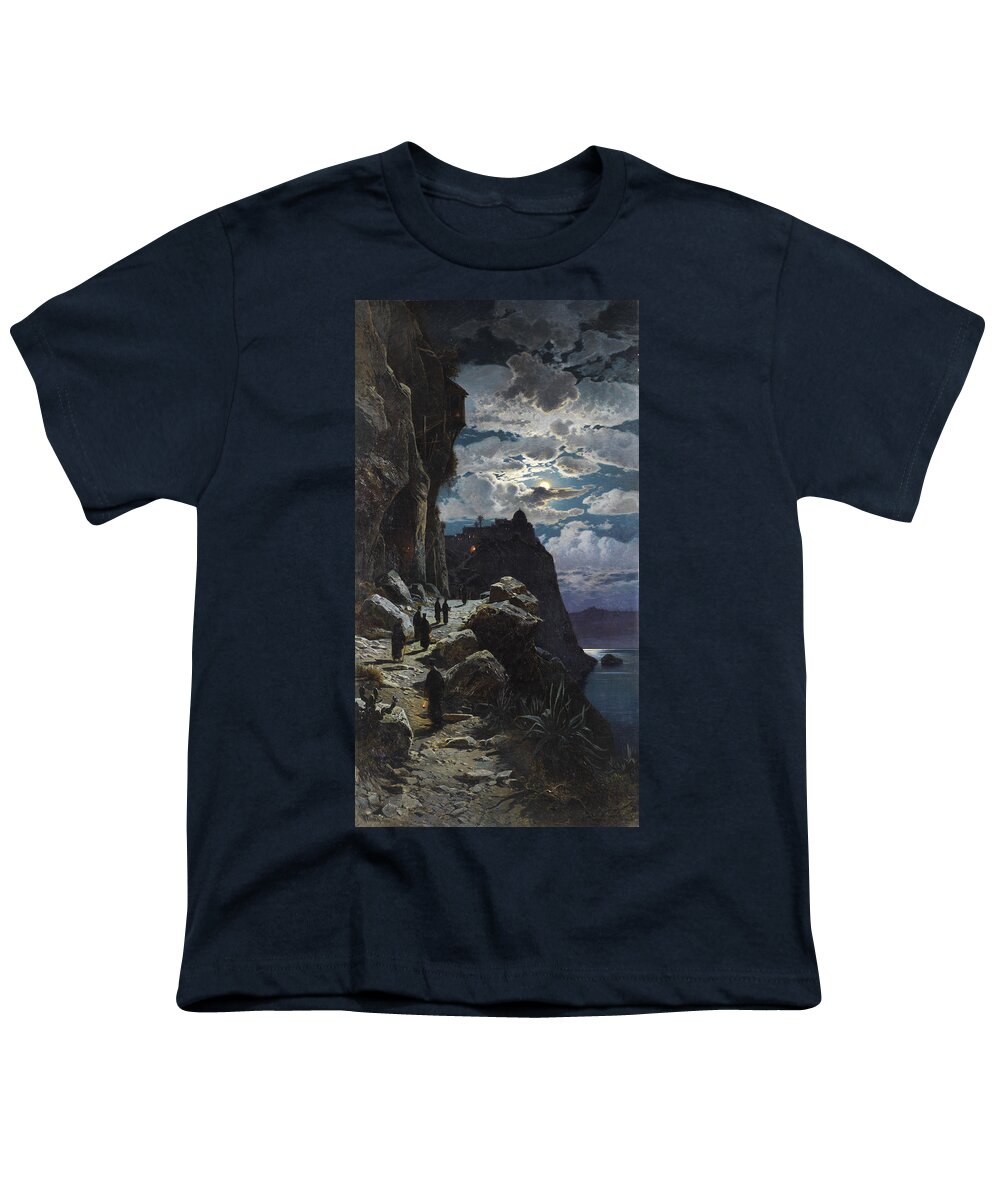 Hermann Corrodi Youth T-Shirt featuring the painting Passage of the monks to Mount Athos monastery by Celestial Images