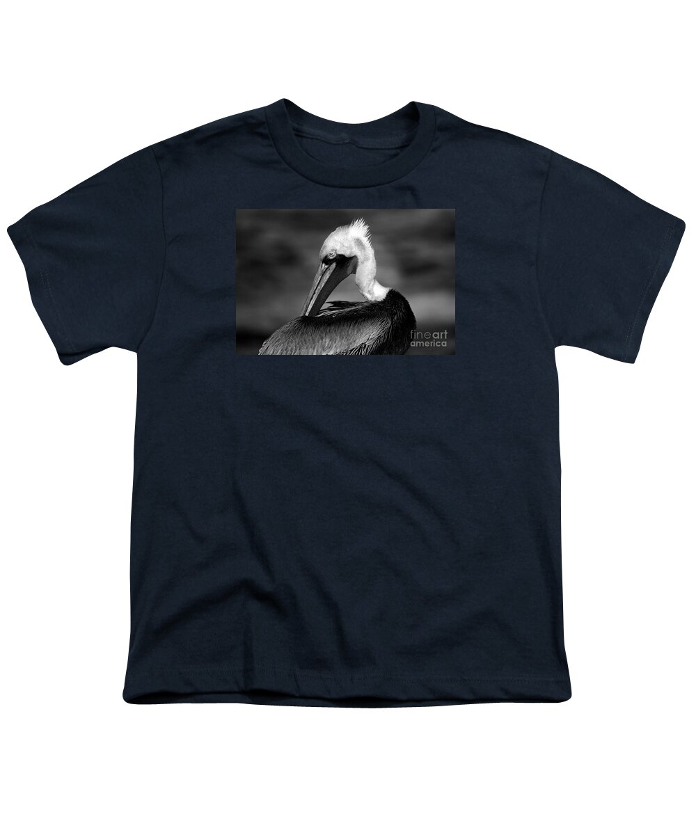 Black And White Youth T-Shirt featuring the photograph Pelican In Waves by John F Tsumas
