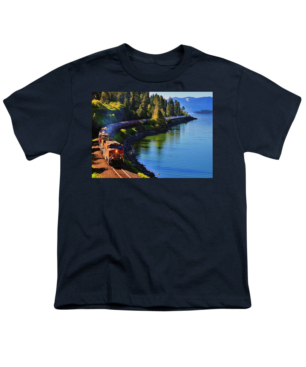 Train Youth T-Shirt featuring the photograph Rollin' Round the Bend by Benjamin Yeager
