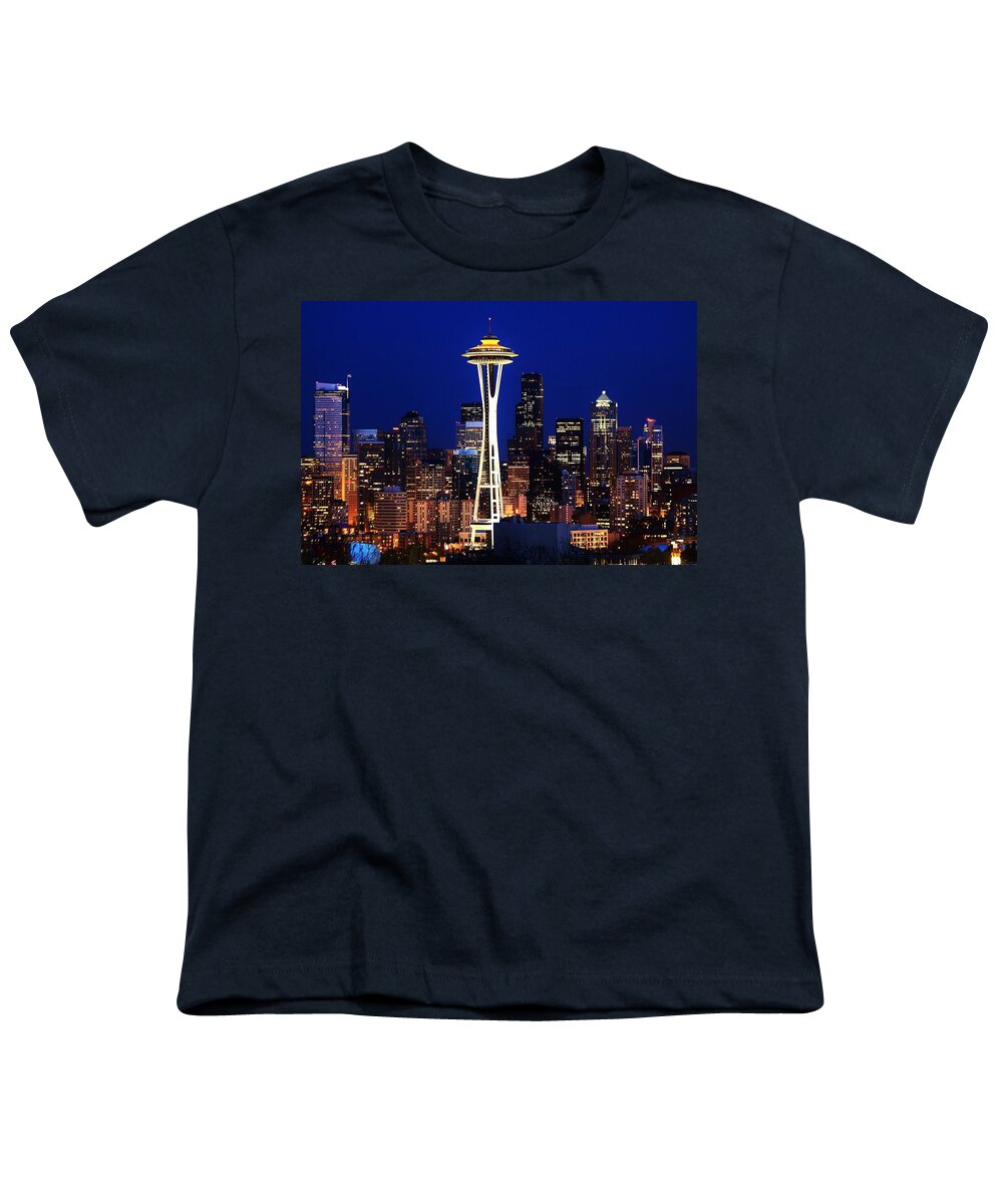 Seattle Youth T-Shirt featuring the photograph Seattle By Night by Benjamin Yeager