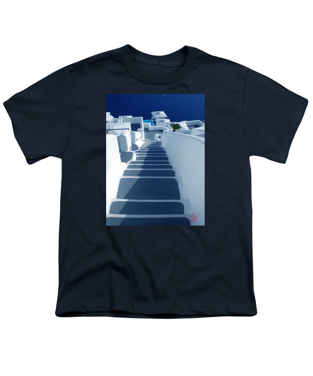 Colette Youth T-Shirt featuring the photograph Stairs down to ocean Santorini by Colette V Hera Guggenheim