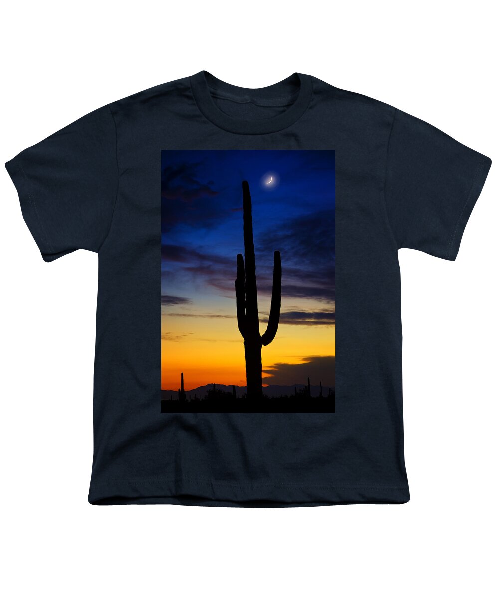 Saguaro Sunset Youth T-Shirt featuring the photograph Sunset By the Light of the Moon by Saija Lehtonen