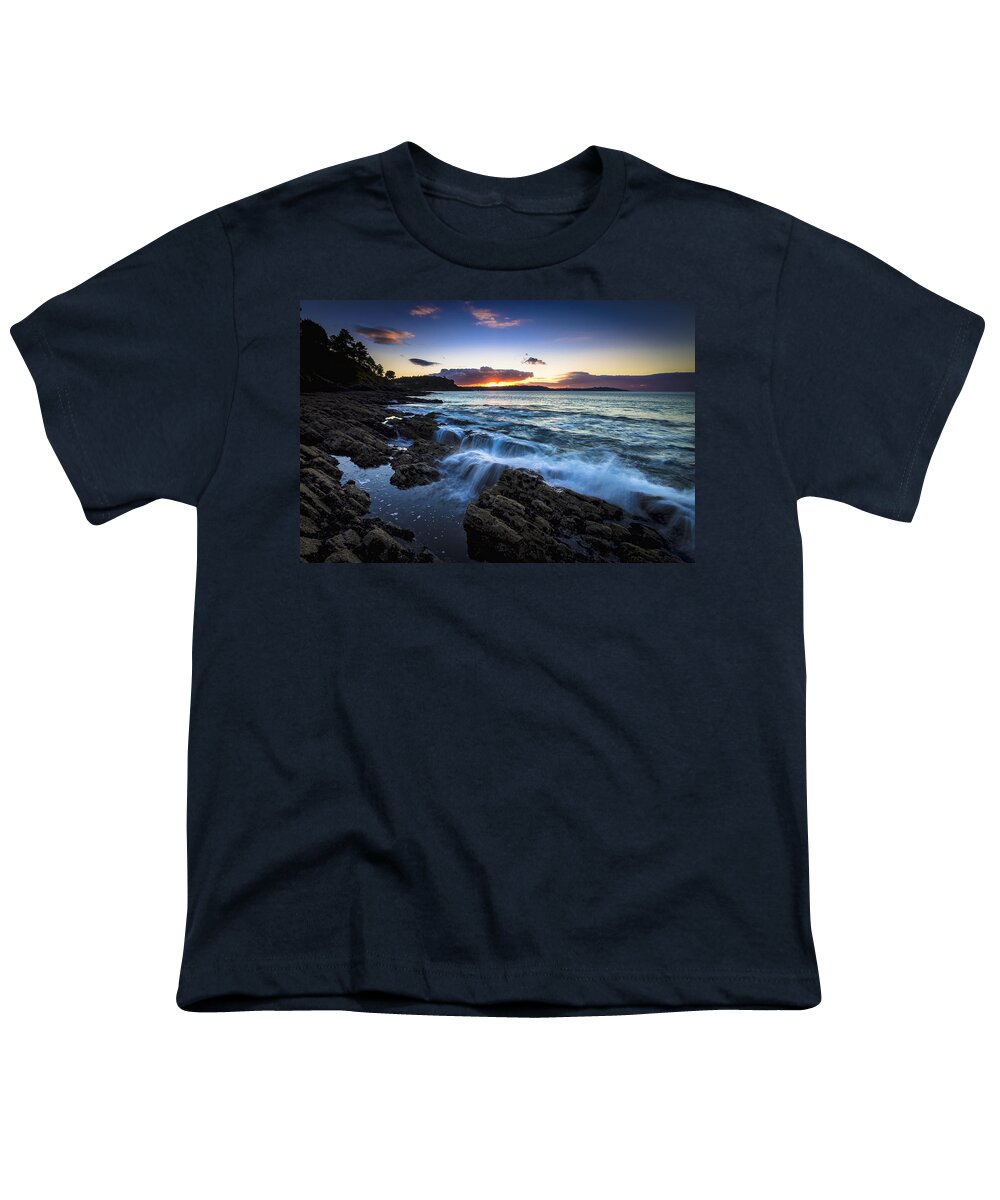 Ber Youth T-Shirt featuring the photograph Sunset on Ber Beach Galicia Spain by Pablo Avanzini