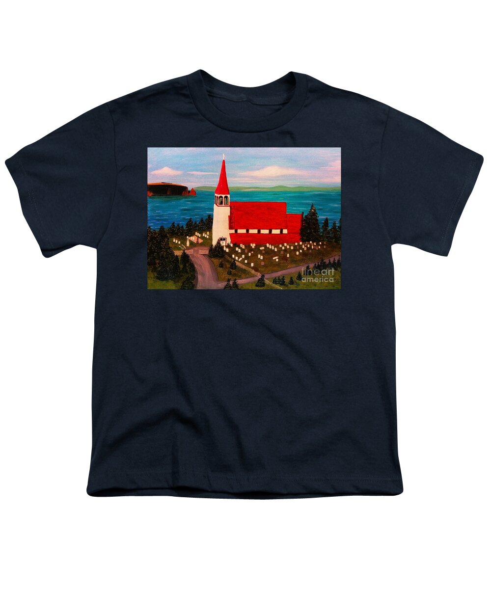 Sunset On The Church By The Sea Youth T-Shirt featuring the painting Sunset on the Church by the Sea by Barbara A Griffin