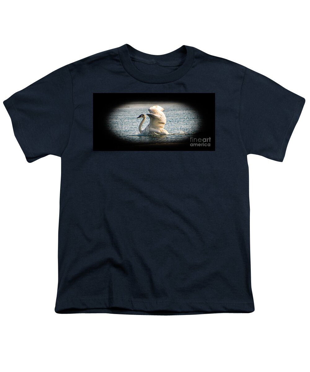 Swan Landing Youth T-Shirt featuring the photograph Swan Landing 2 by Grace Grogan