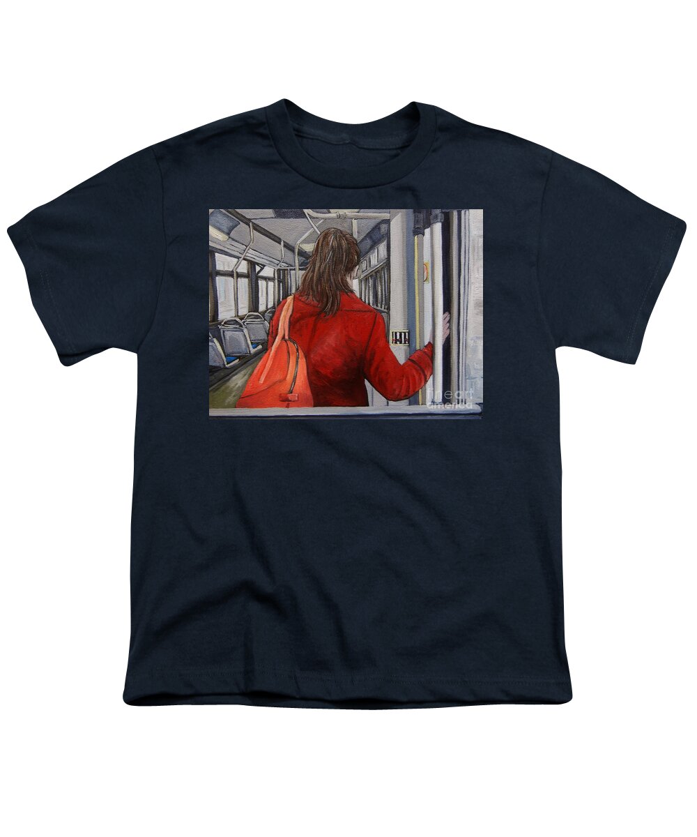 Bus Scenes Youth T-Shirt featuring the painting The Red Coat by Reb Frost