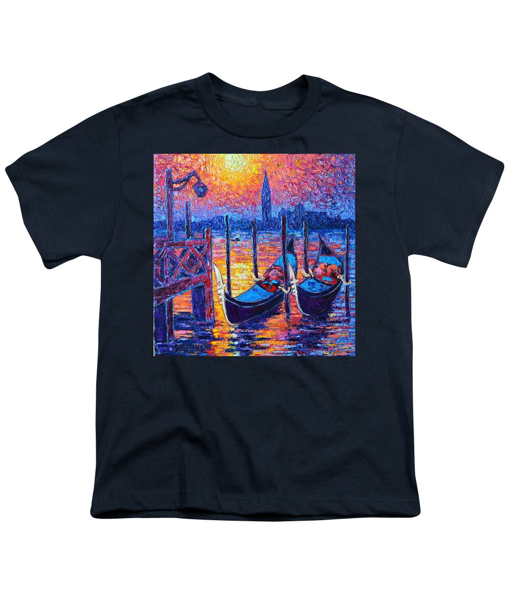 Venice Youth T-Shirt featuring the painting Venice Mysterious Light - Gondolas And San Giorgio Maggiore Seen From Plaza San Marco by Ana Maria Edulescu