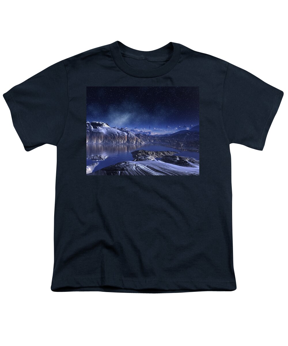 Lake Youth T-Shirt featuring the digital art Winter Lake Snowy Night by Judi Suni Hall