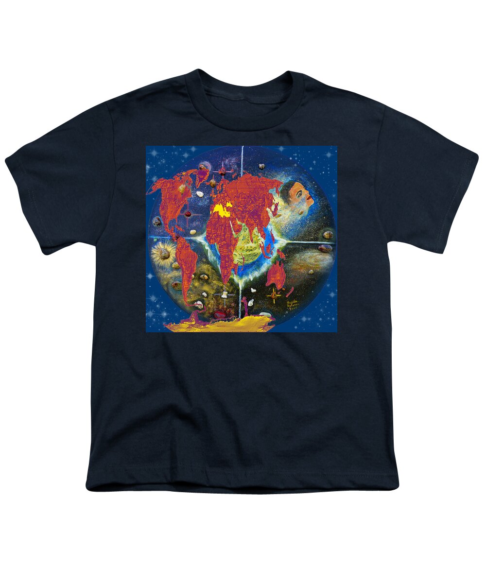 Augusta Stylianou Youth T-Shirt featuring the painting World Map and Barack Obama Stars by Augusta Stylianou