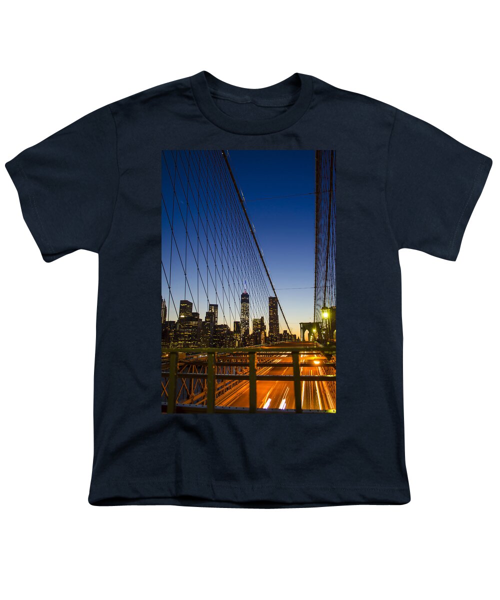 Wtc1 Youth T-Shirt featuring the photograph WTC1 from Brooklyn Bridge by GeeLeesa Productions