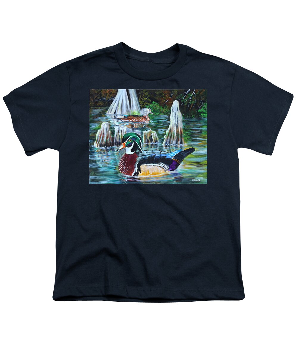 Wood Ducks Youth T-Shirt featuring the painting Woodies on the Bayou #1 by Karl Wagner
