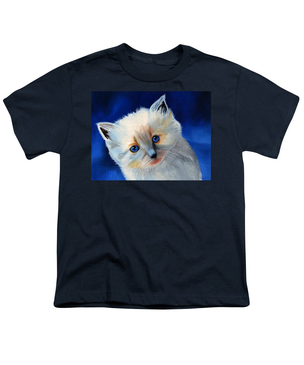 Kitten Youth T-Shirt featuring the painting Kitten in Blue by Vic Ritchey