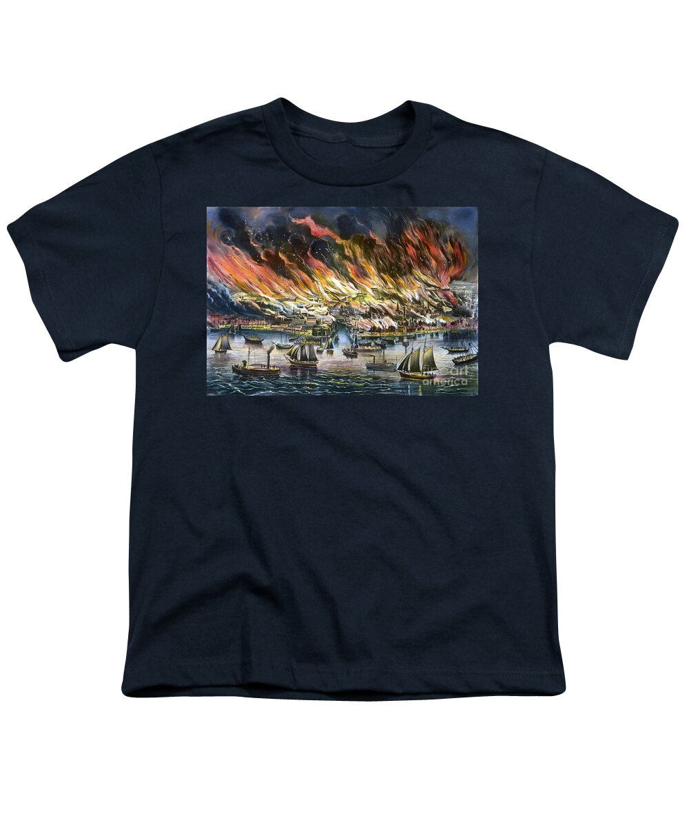  Youth T-Shirt featuring the painting Chicago: Fire, 1871 #1 by Granger
