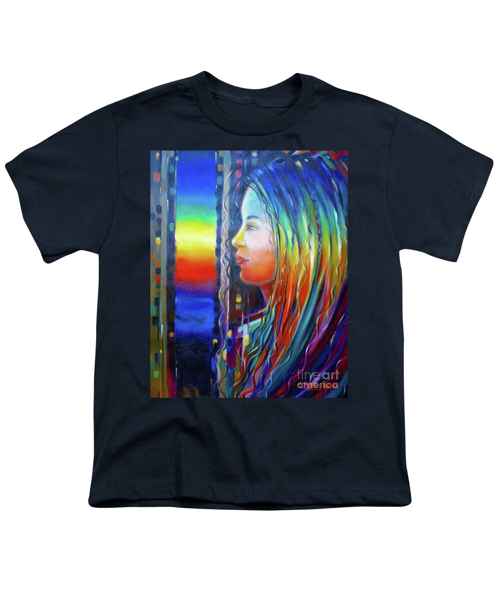 Girl Youth T-Shirt featuring the painting Rainbow Girl 241008 #1 by Selena Boron