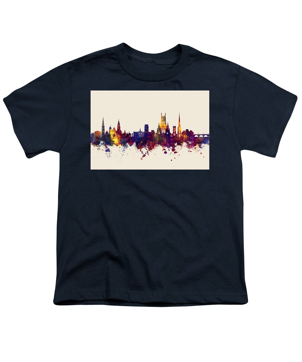 Worcester Youth T-Shirt featuring the digital art Worcester England Skyline #1 by Michael Tompsett
