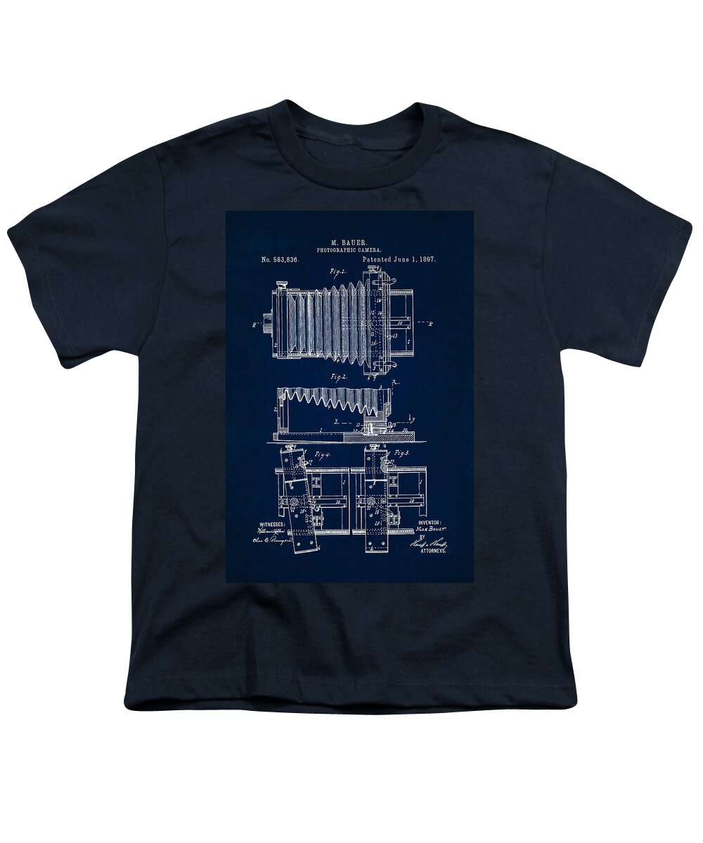 Patent Youth T-Shirt featuring the digital art 1897 Camera US Patent Invention Drawing - Dark Blue by Todd Aaron
