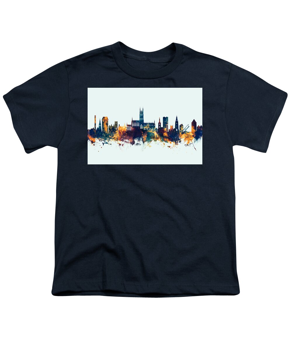 Gloucester Youth T-Shirt featuring the digital art Gloucester England Skyline #2 by Michael Tompsett