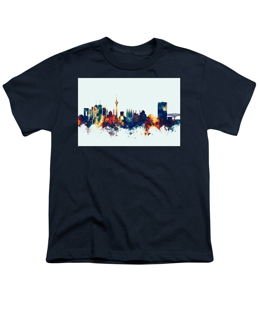 Tehran Youth T-Shirt featuring the digital art Tehran Iran Skyline #4 by Michael Tompsett