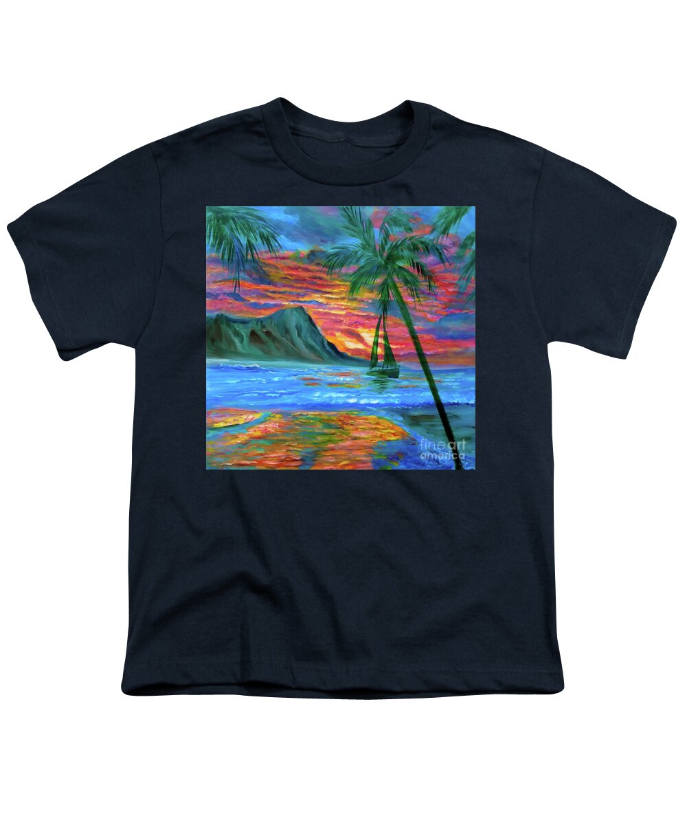 Diamond Head Youth T-Shirt featuring the painting A Cruise Around Diamond Head by Jenny Lee