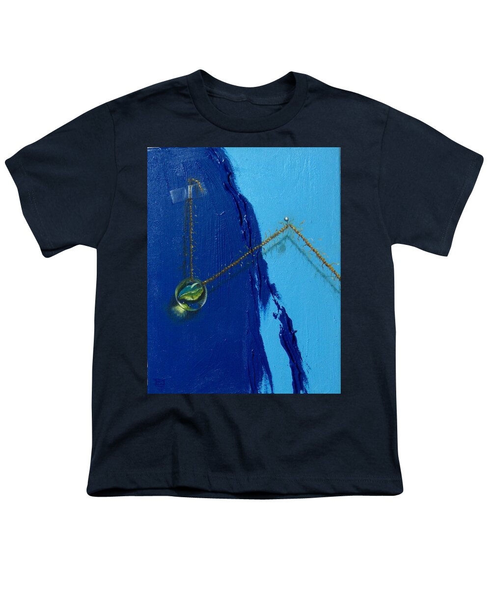 Marble Hanging By Rope Held By Tape And Needle Youth T-Shirt featuring the painting Acrobatics number two by Roger Calle