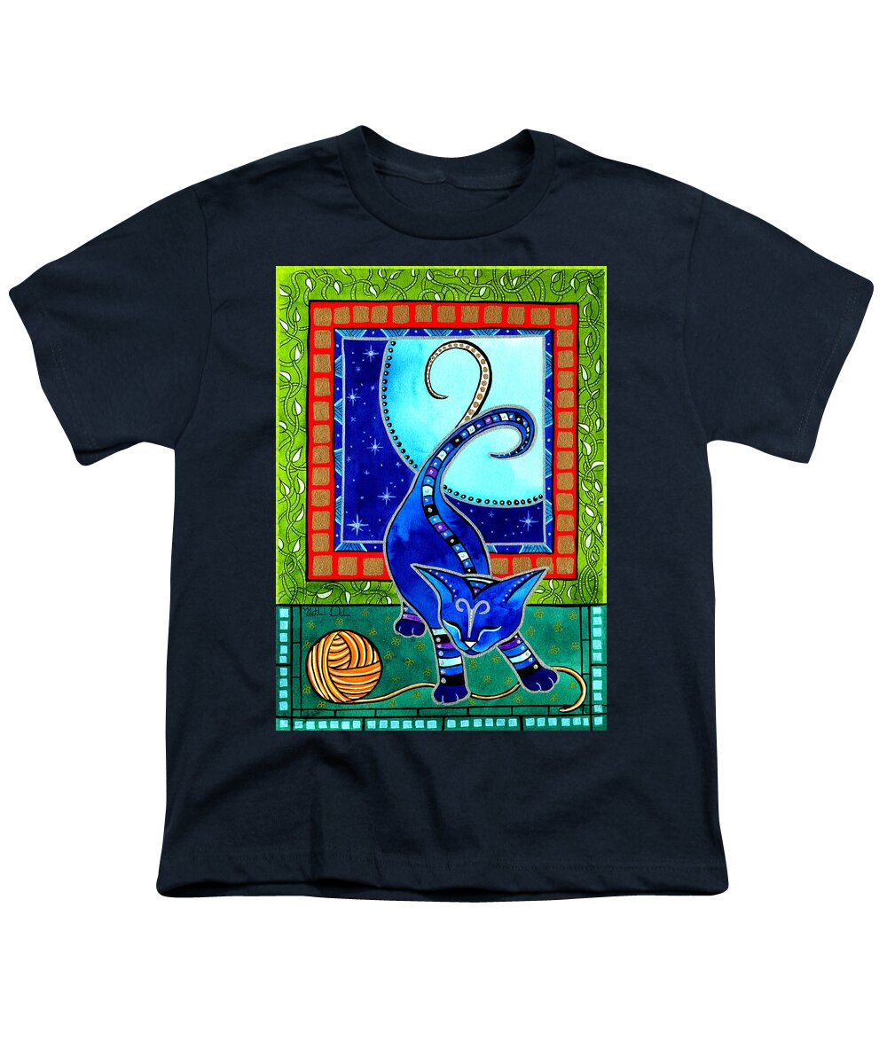Cat Youth T-Shirt featuring the painting Aries Cat Zodiac by Dora Hathazi Mendes