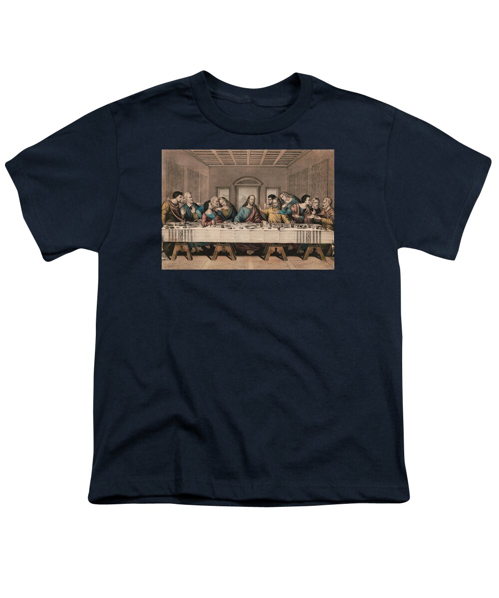  Jesus Christ Youth T-Shirt featuring the painting The Last Supper - Vintage Currier and Ives Print by War Is Hell Store