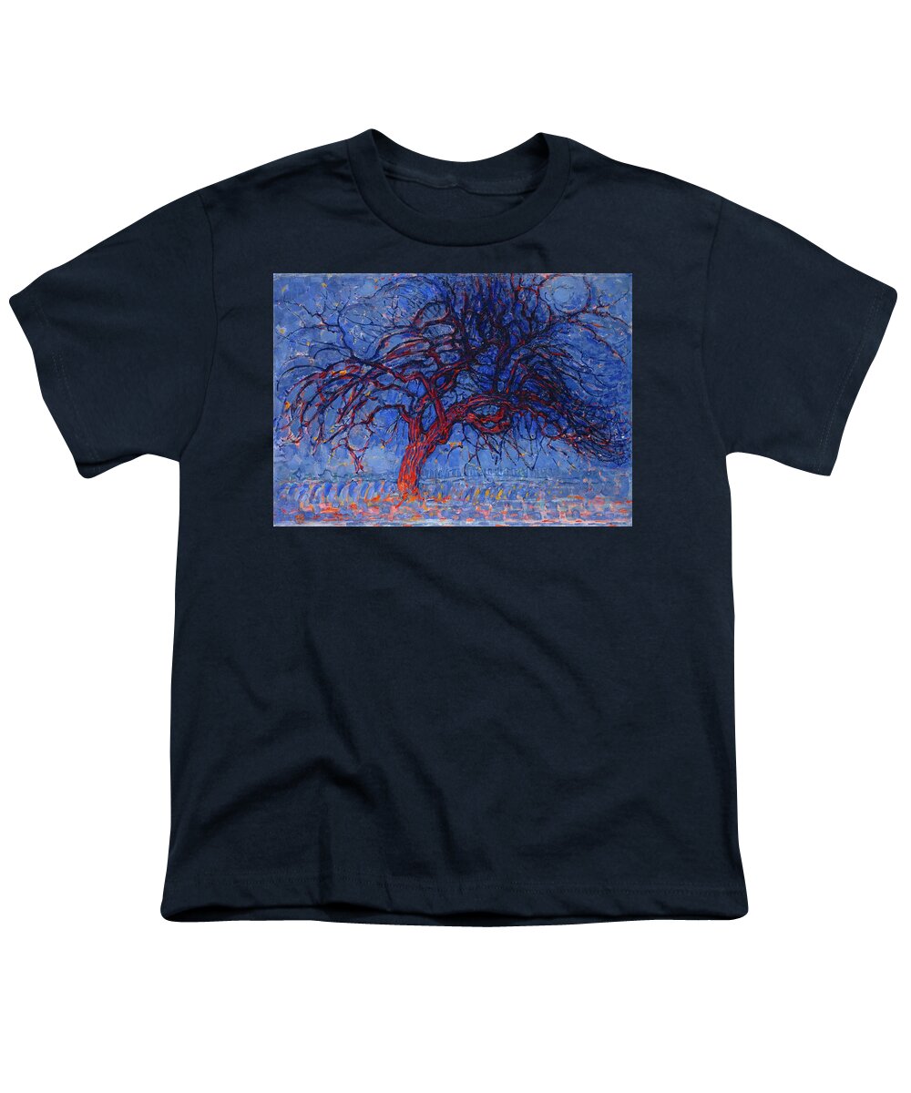 Avond Evening The Red Tree Piet Mondrian Youth T-Shirt featuring the painting Avond evening the red tree Piet Mondrian by MotionAge Designs