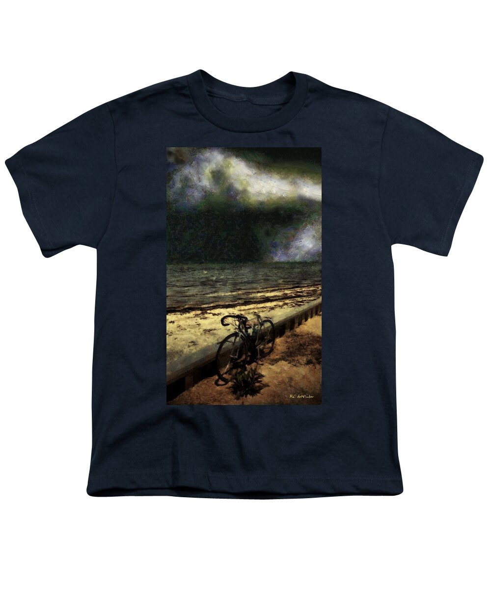 Landscape Youth T-Shirt featuring the painting Bike at the Beach by RC DeWinter