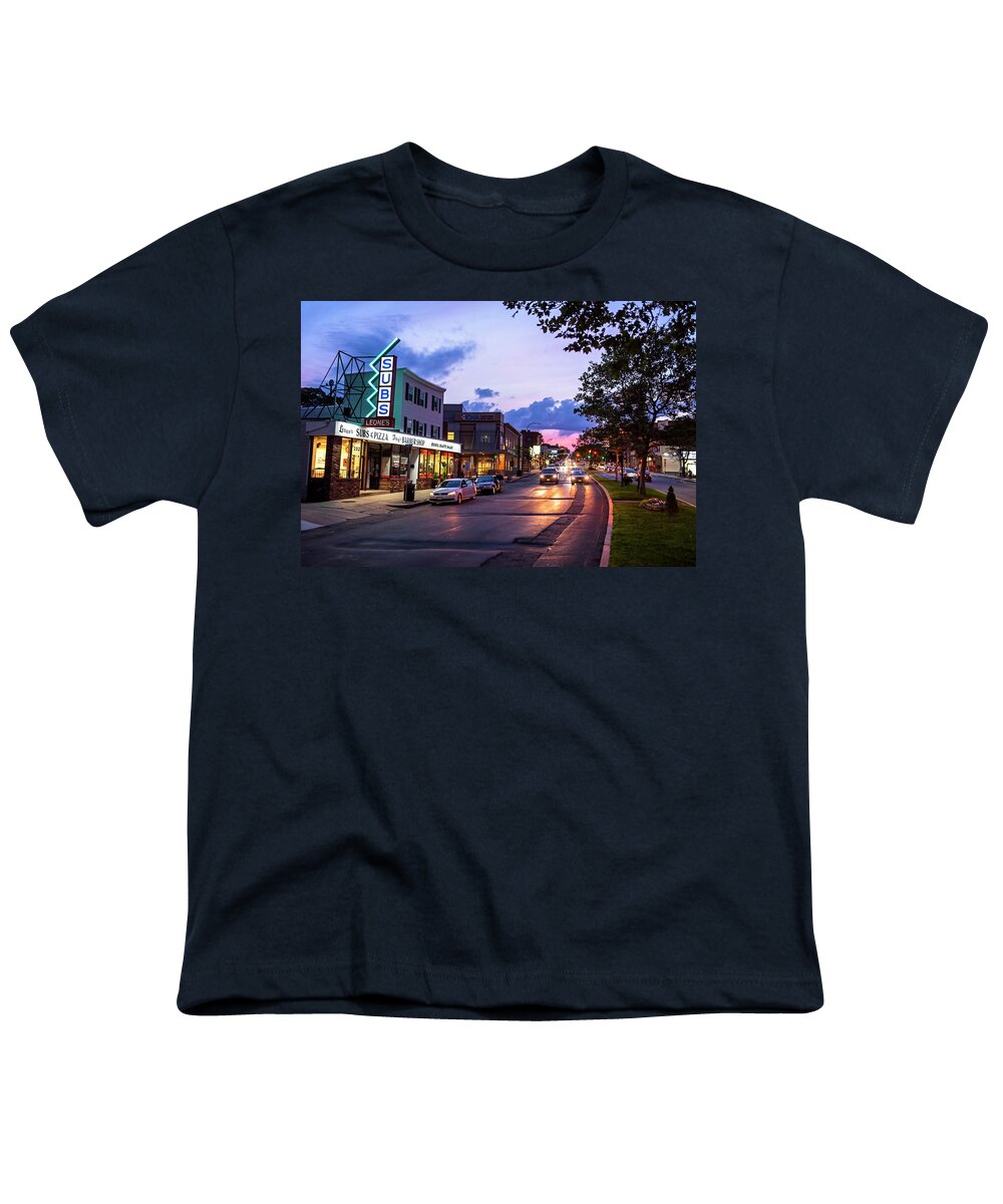 Somerville Youth T-Shirt featuring the photograph Broadway in Somerville MA at Sunset by Toby McGuire