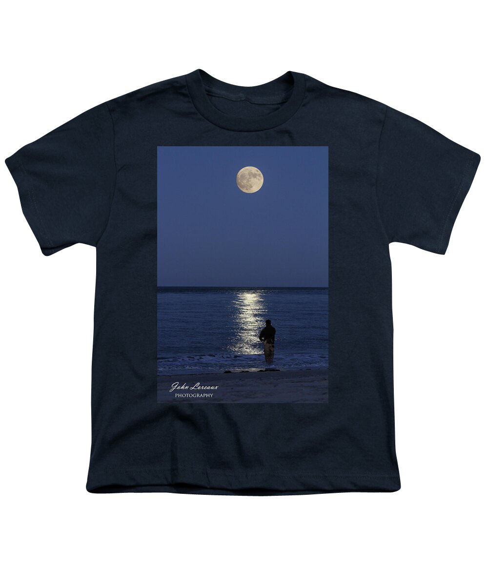 Fishing Youth T-Shirt featuring the photograph By the light of the Supermoon by John Loreaux