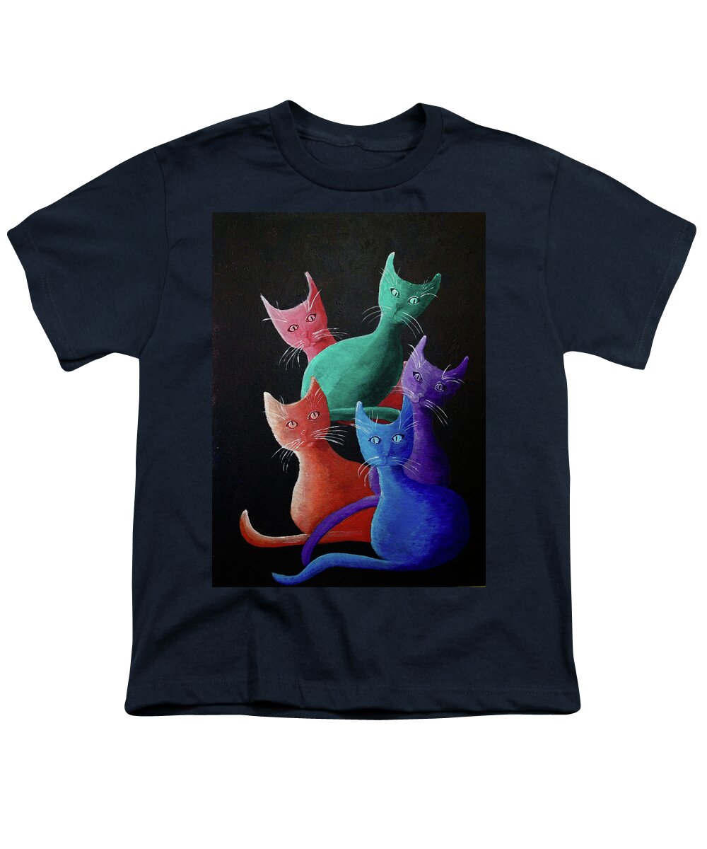 Cats Youth T-Shirt featuring the painting Catz Catz Catz by April Burton