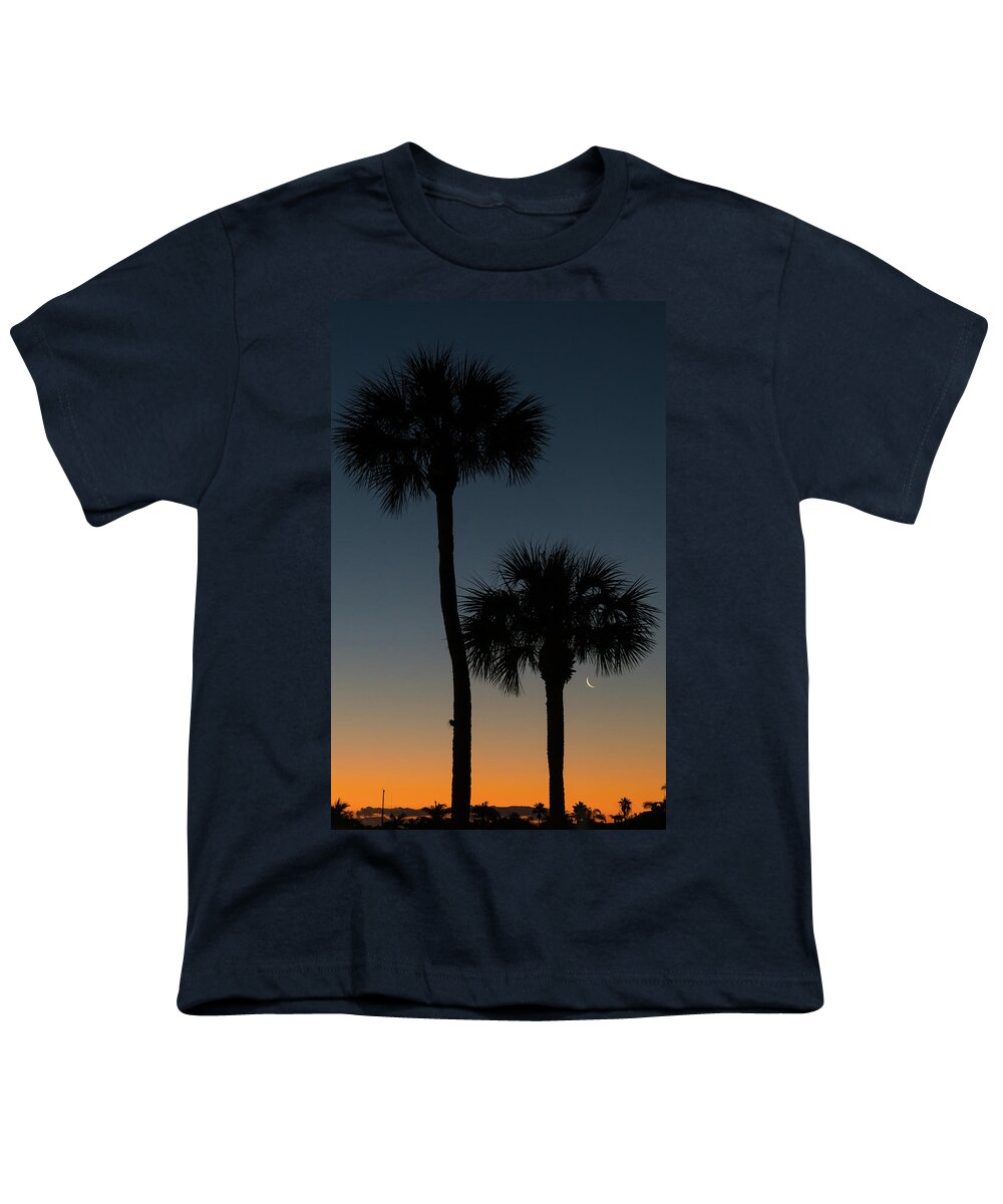 Florida Youth T-Shirt featuring the photograph Crescent Moon Palm Dawn Delray Beach Florida by Lawrence S Richardson Jr