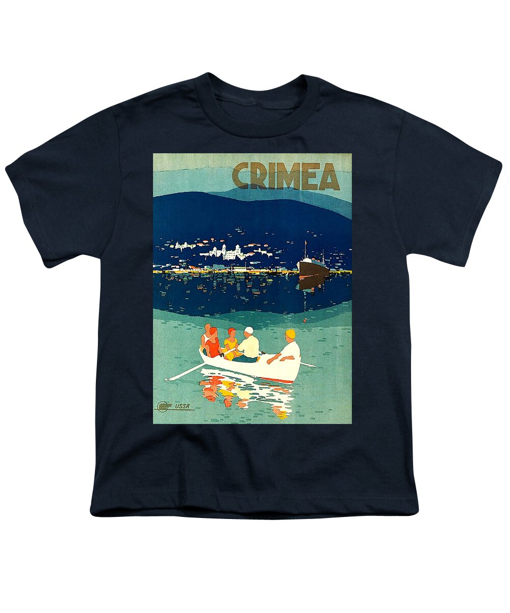 Crimea Youth T-Shirt featuring the painting Crimea, tourists on a small boat by Long Shot