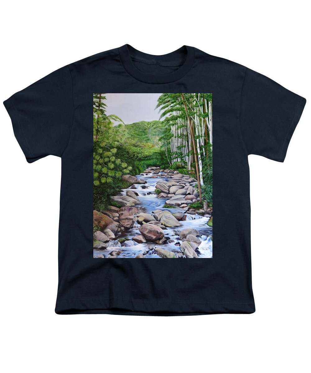 Stream Youth T-Shirt featuring the painting Down stream by Marilyn McNish