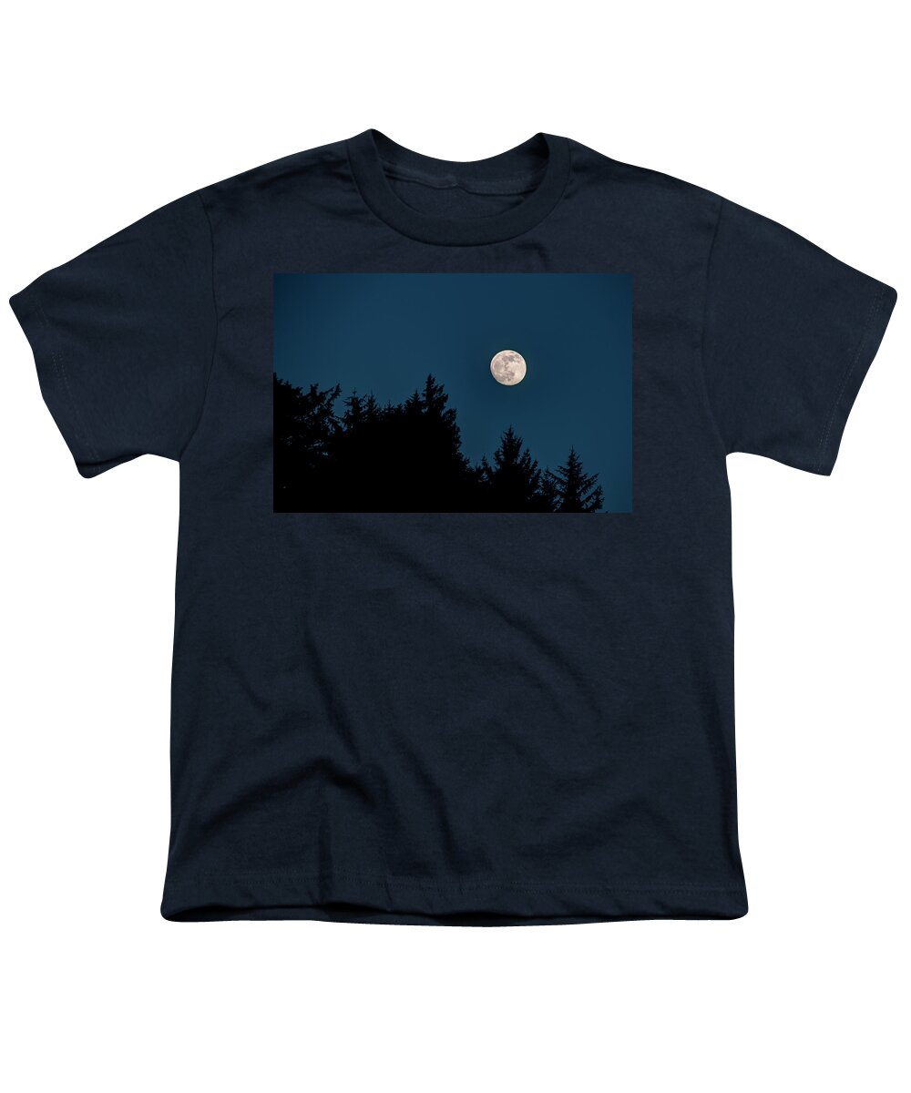 Landscape Youth T-Shirt featuring the photograph Fall Moon Over The Tree Tops by Kristina Rinell