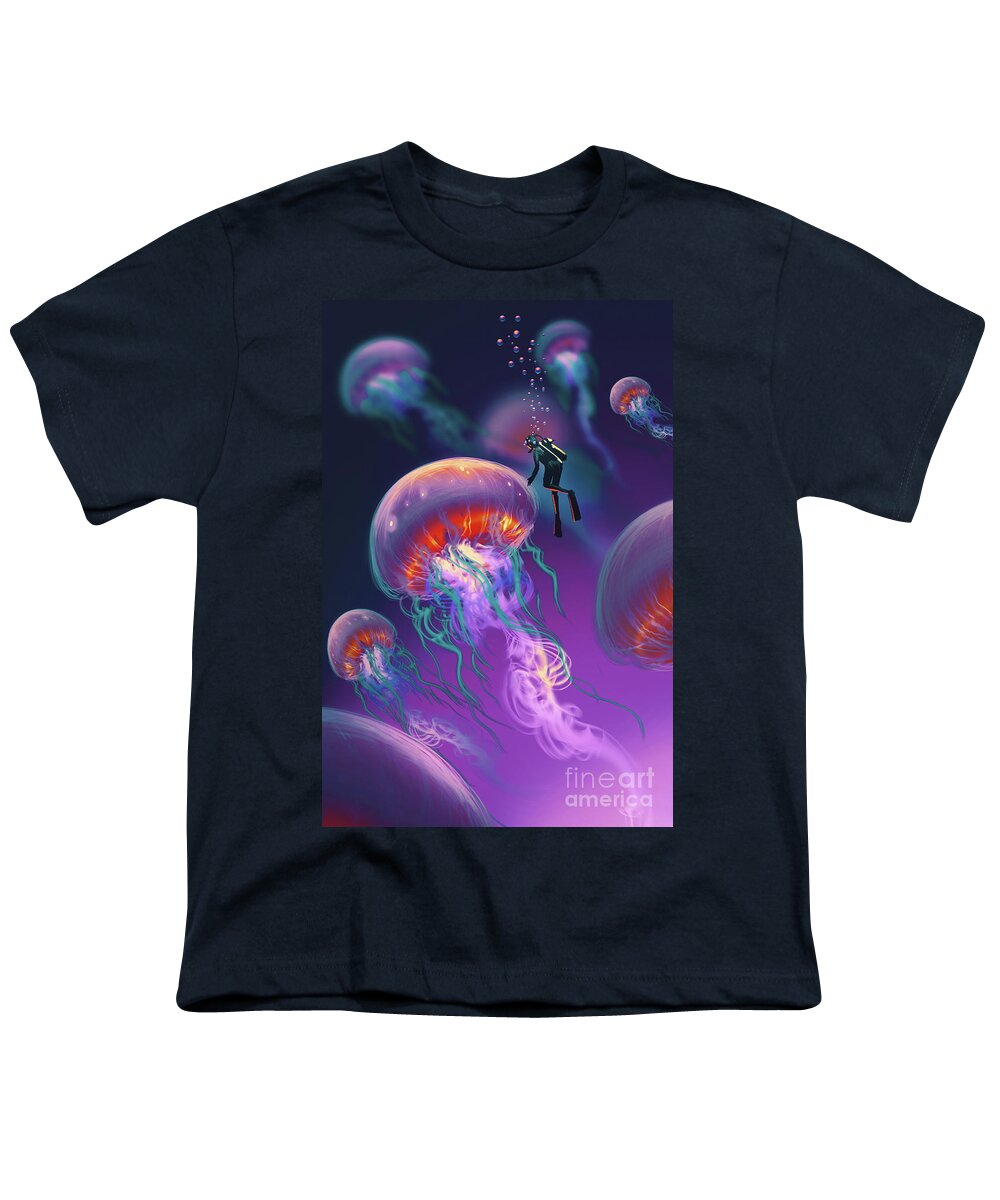 Acrylic Painting Youth T-Shirt featuring the painting Fantasy Underworld by Tithi Luadthong