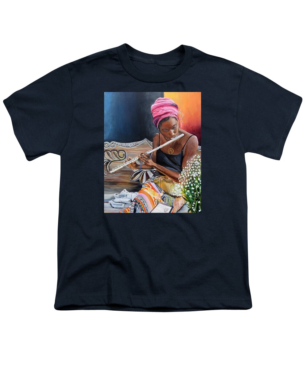 San Juan Youth T-Shirt featuring the painting Flute Player by Marilyn McNish