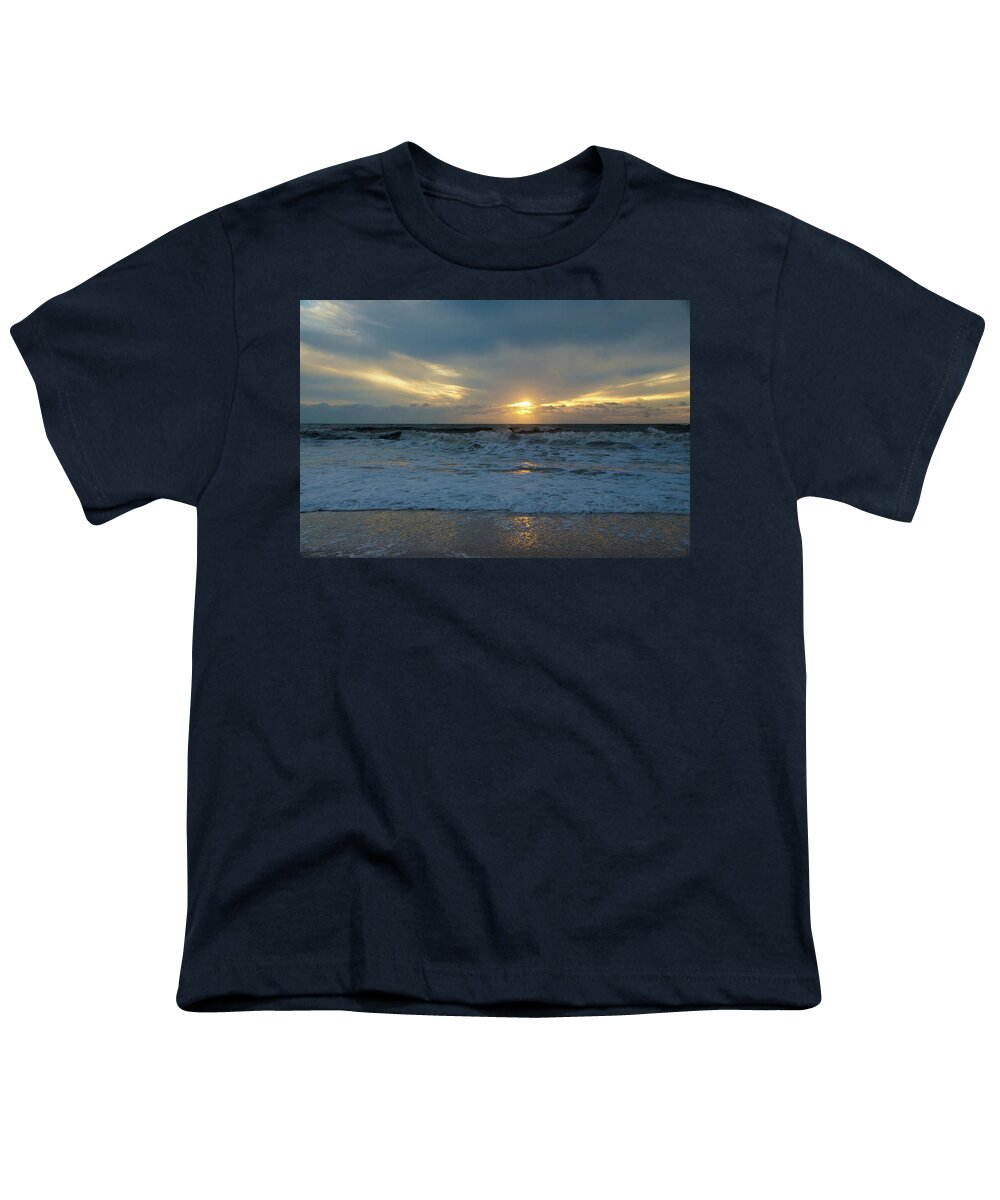 Sunset Youth T-Shirt featuring the photograph Foamy Seascape at Sunset on Barefoot Beach by Artful Imagery
