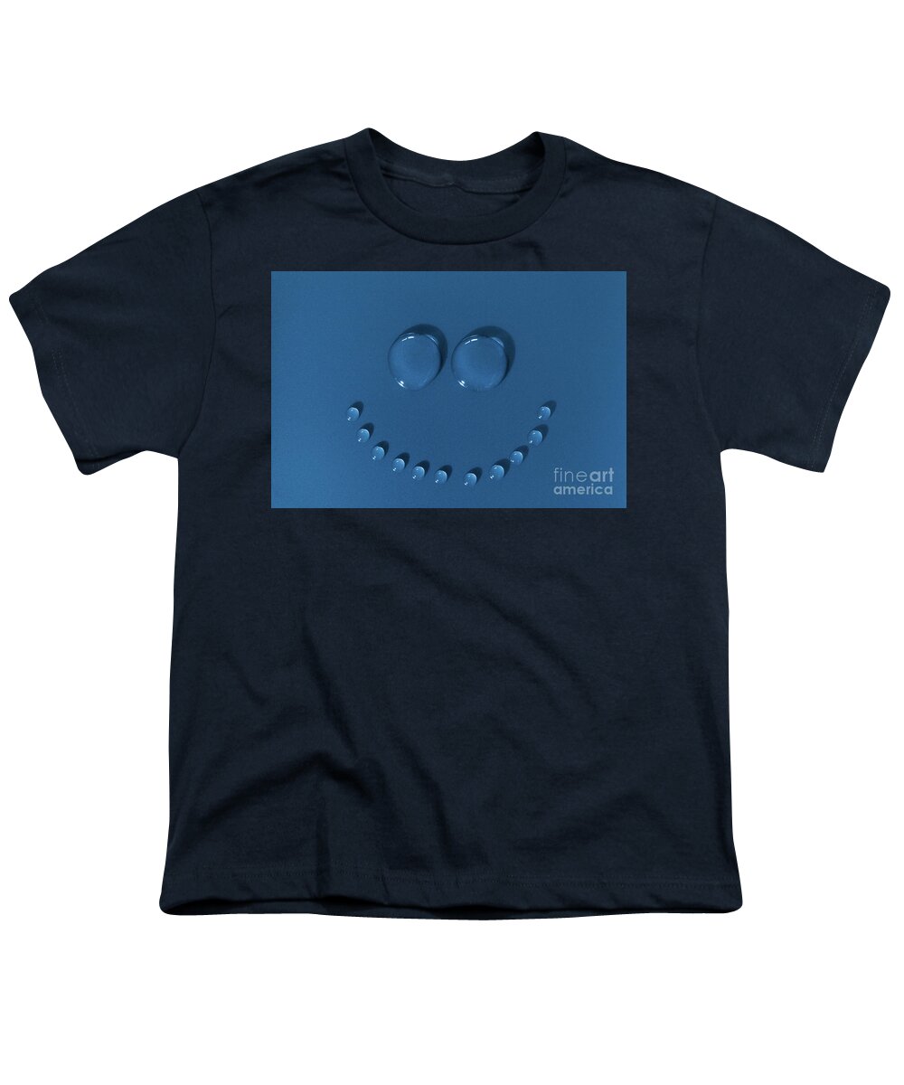 Face Youth T-Shirt featuring the photograph Happy face made of water drops by Simon Bratt