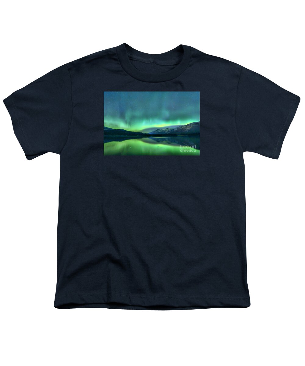 Northern Lights Youth T-Shirt featuring the photograph Jasper Shades Of Green by Adam Jewell
