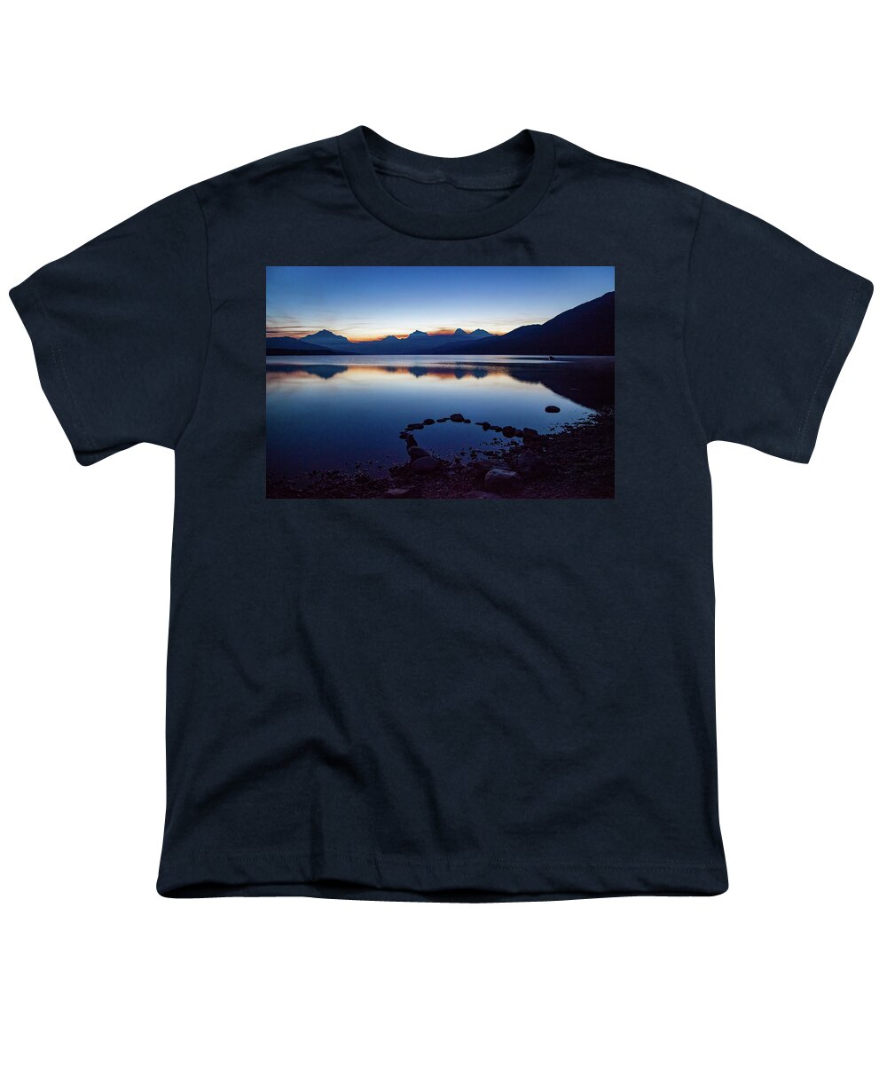Glacier National Park Youth T-Shirt featuring the photograph Lake McDonald Sunrise Tranquility by Lon Dittrick