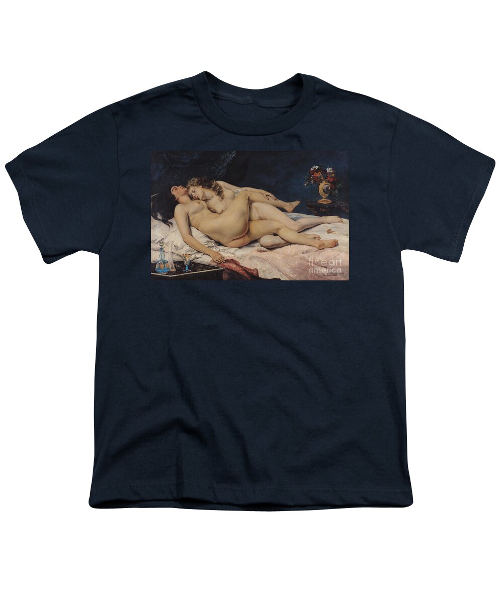 Love Youth T-Shirt featuring the painting Sleep by Gustave Courbet by Gustave Courbet