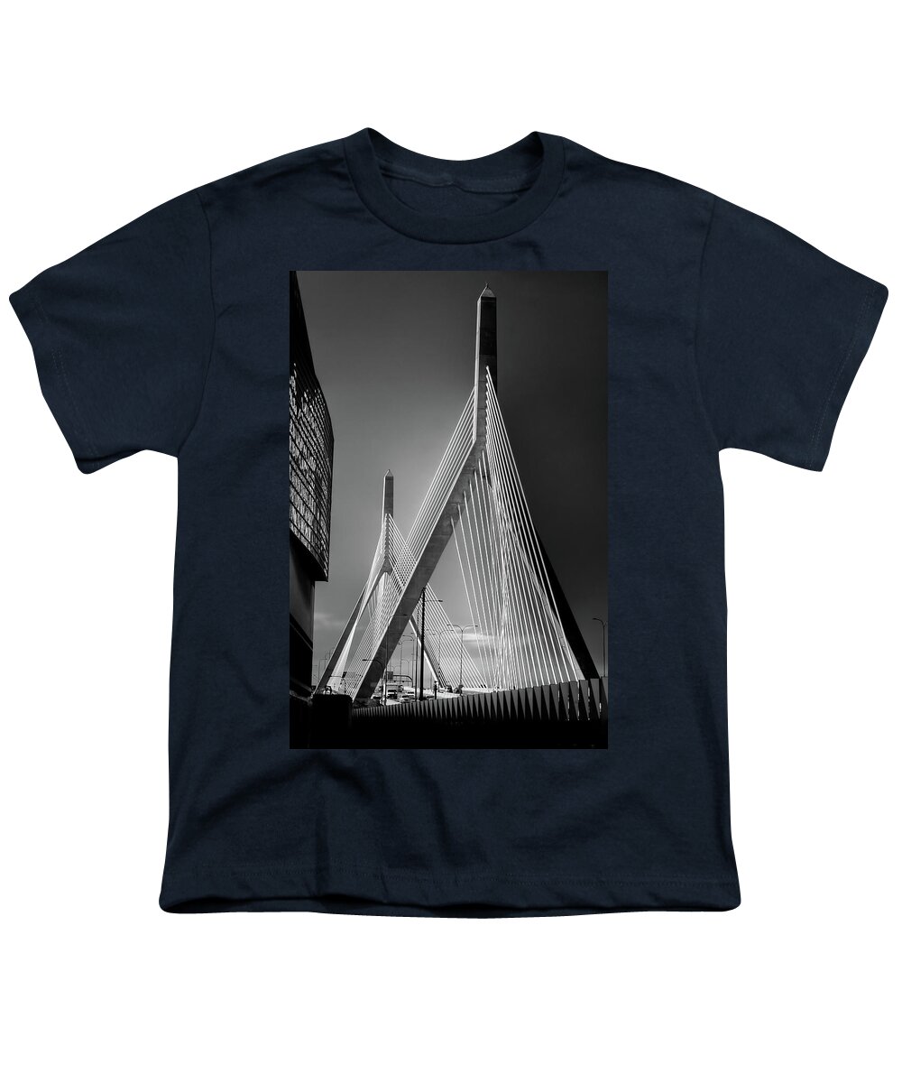 Boston Youth T-Shirt featuring the photograph Leonard P Zakim Bridge in Black and White by Joann Vitali