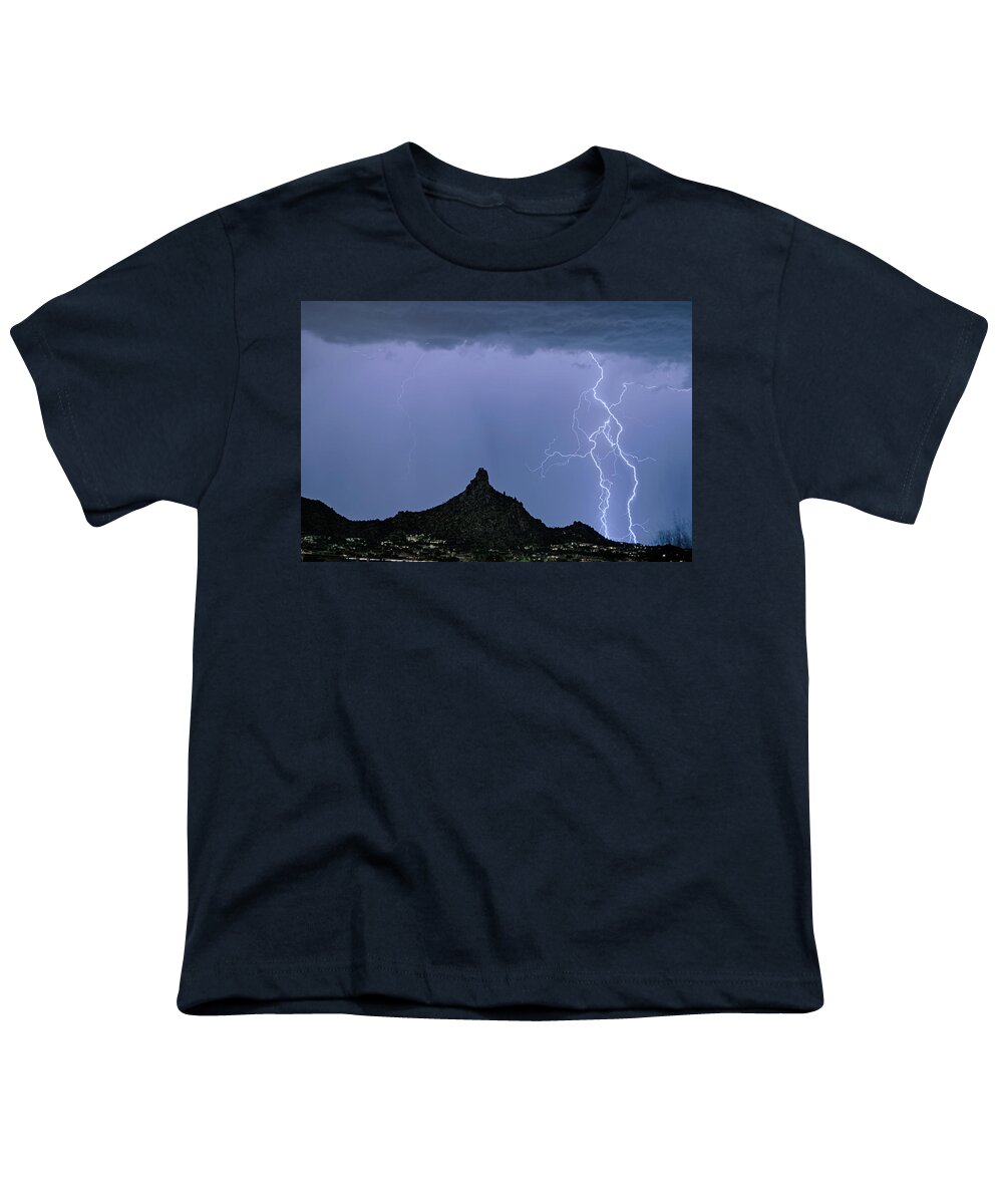 Lightning Youth T-Shirt featuring the photograph Lightning Bolts and Pinnacle Peak North Scottsdale Arizona by James BO Insogna