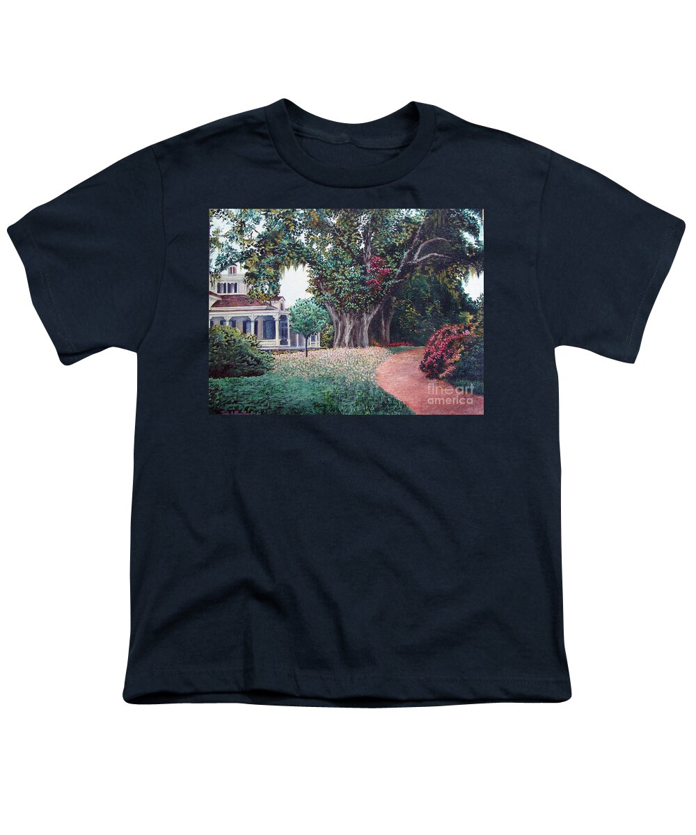 Landscape Youth T-Shirt featuring the painting Live Oak Gardens Jefferson Island LA by Todd Blanchard